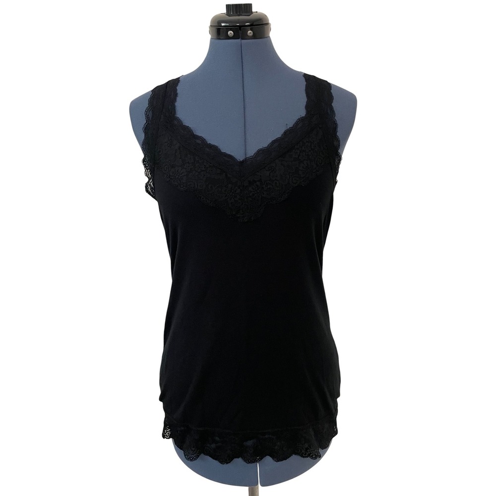 Mossimo Supply Co Black Lace Trim Ribbed Camisole Long Tank Top Y2K Shell XL